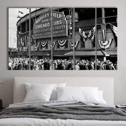 1945 Chicago Cubs, Black and White, Baseball Stadium Print, Vintage Print, 5 Pieces Large Canvas Print