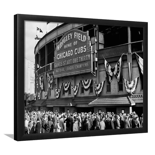1945 Chicago Cubs, Black and White, Baseball Stadium Print, Vintage Print, Framed Art Print Wall Decor