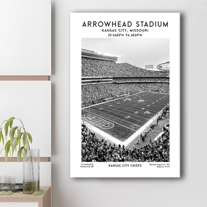 Arrowhead Stadium Black And White, Kansas City, American Wall Art, Canvas Prints Wall Art, Man Cave Decor