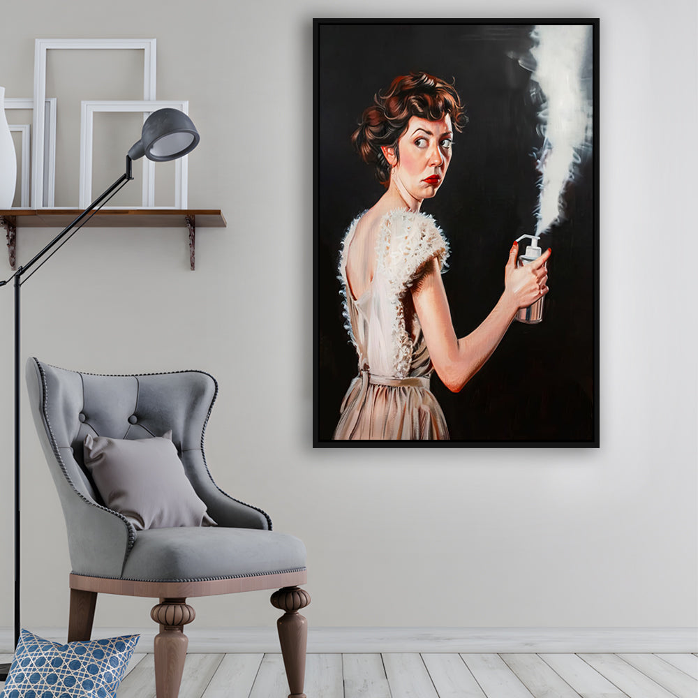 Stinky Bathroom Art Print Vintage Lady Funny Bathroom Decor , Framed Canvas Print Wall Art, Floating Frame