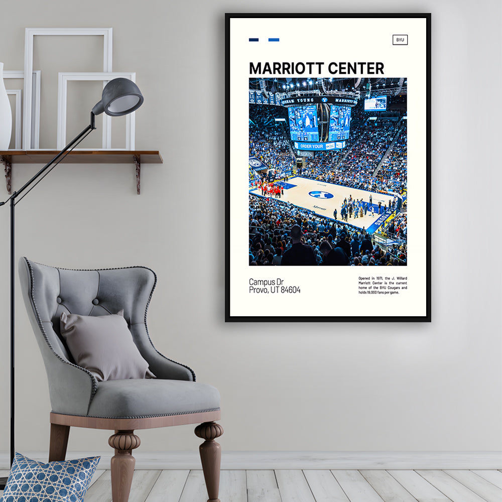 Marriott Center Print, BYU Cougars Stadium Canvas Art, Man Cave Gift, Floating Framed Canvas Print Wall Art