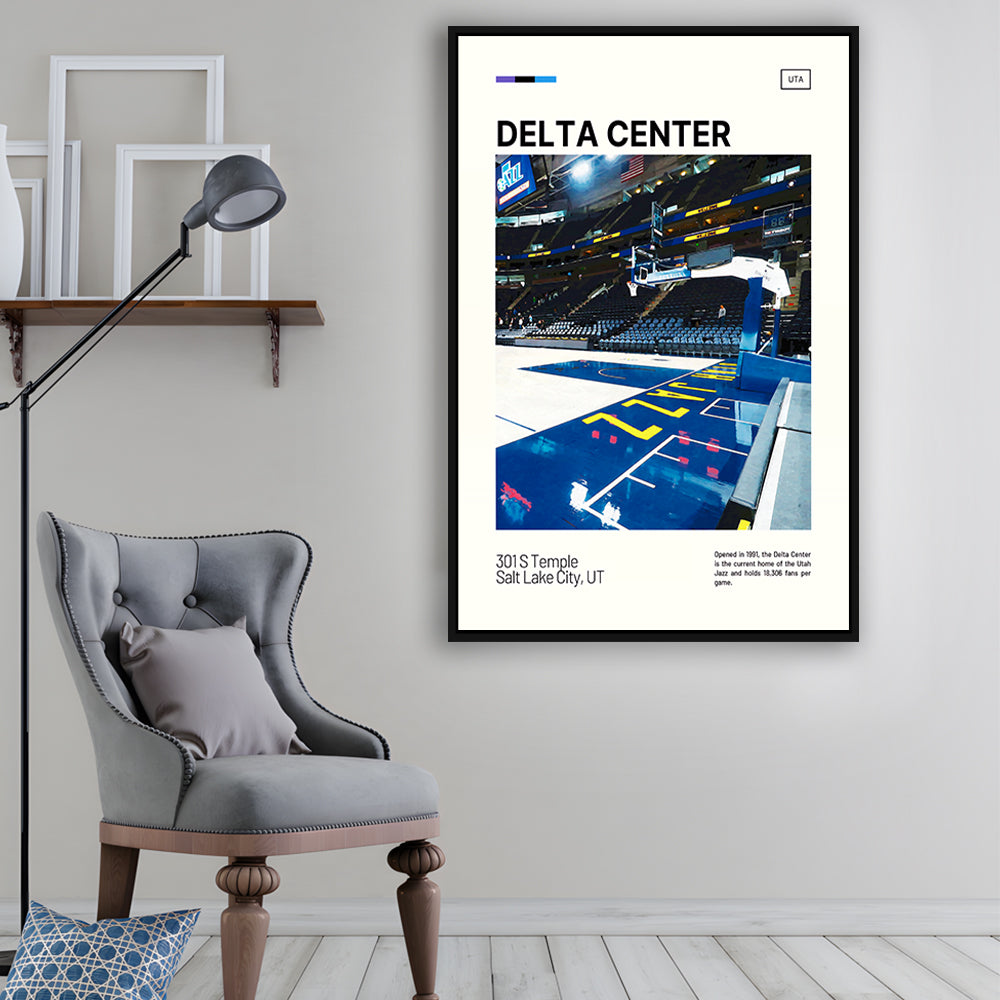 Delta Center Print, Utah Jazz Stadium Canvas Art, Man Cave Gift, Floating Framed Canvas Print Wall Art