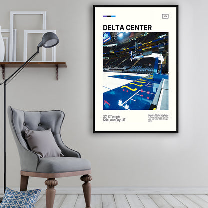 Delta Center Print, Utah Jazz Stadium Canvas Art, Man Cave Gift, Floating Framed Canvas Print Wall Art