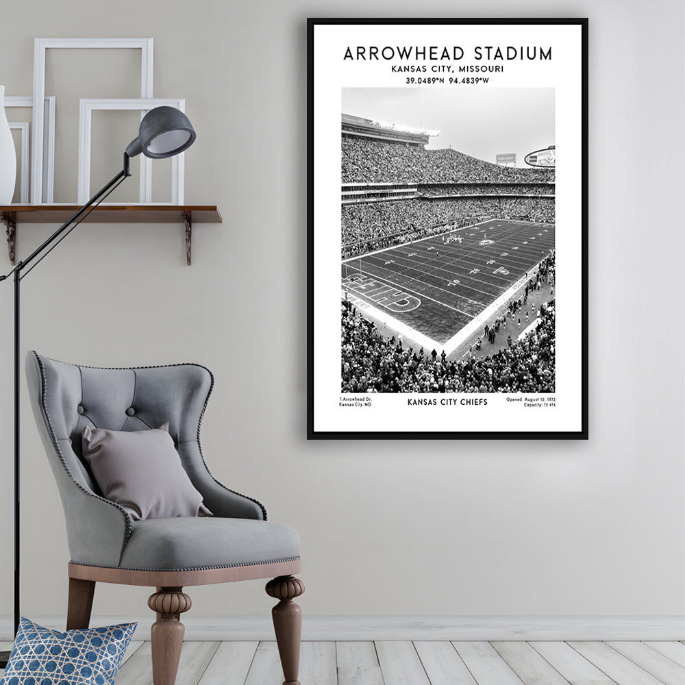 Arrowhead Stadium Black And White, Kansas City, American Wall Art, Framed Canvas Prints Wall Art