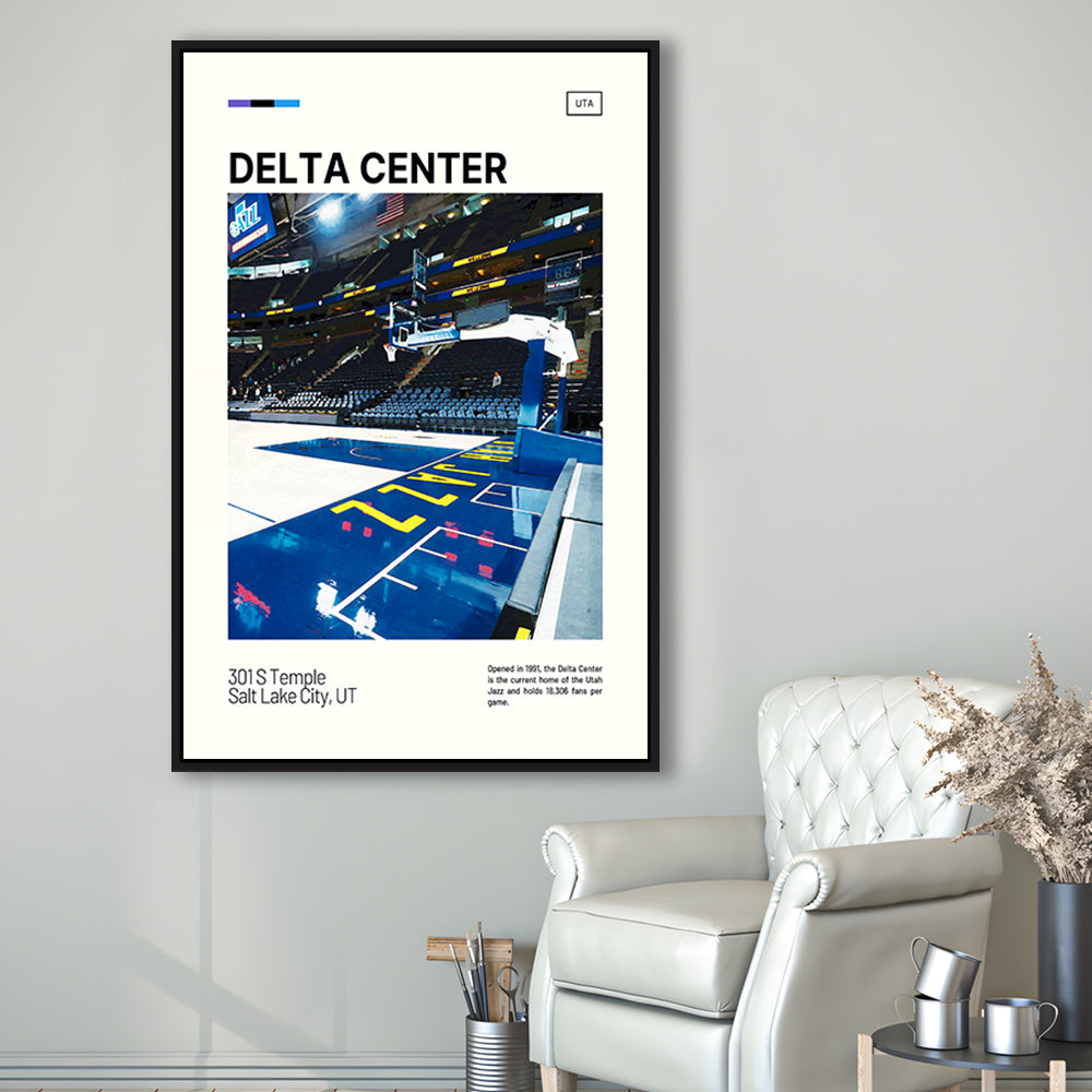 Delta Center Print, Utah Jazz Stadium Canvas Art, Man Cave Gift, Floating Framed Canvas Print Wall Art
