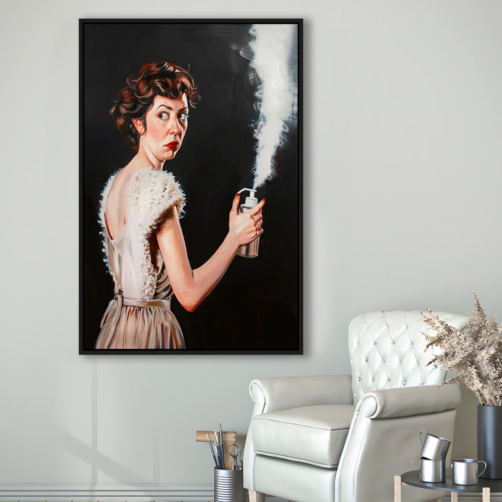 Stinky Bathroom Art Print Vintage Lady Funny Bathroom Decor , Framed Canvas Print Wall Art, Floating Frame