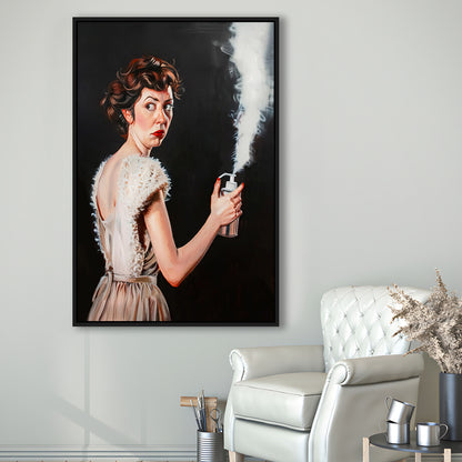 Stinky Bathroom Art Print Vintage Lady Funny Bathroom Decor , Framed Canvas Print Wall Art, Floating Frame