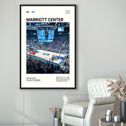 Marriott Center Print, BYU Cougars Stadium Canvas Art, Man Cave Gift, Floating Framed Canvas Print Wall Art