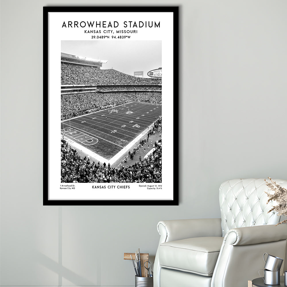 Arrowhead Stadium Black And White, Kansas City, American Wall Art, Framed Art Prints Wall Decor