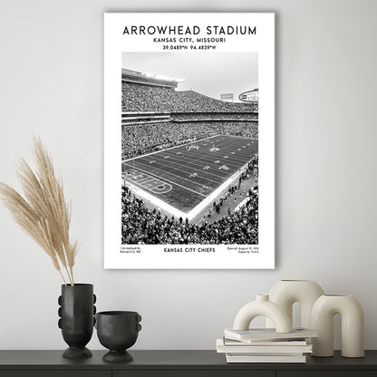 Arrowhead Stadium Black And White, Kansas City, American Wall Art, Canvas Prints Wall Art, Man Cave Decor
