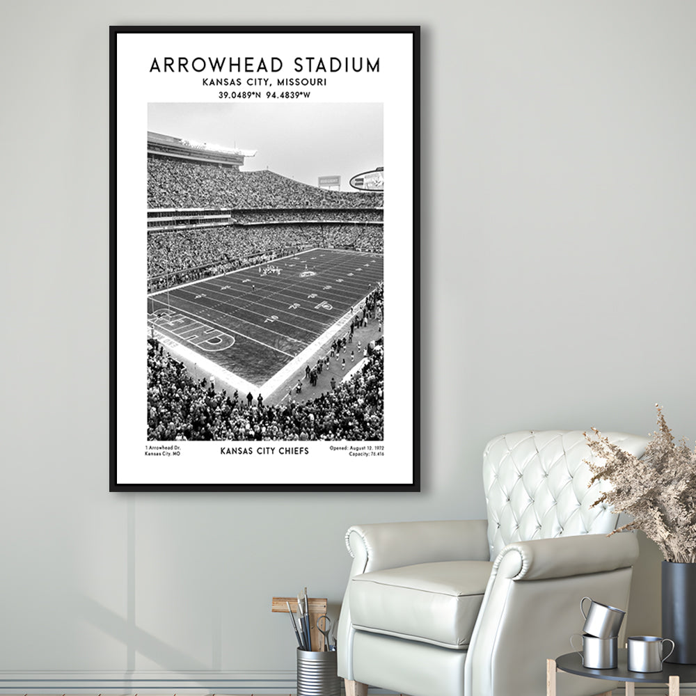 Arrowhead Stadium Black And White, Kansas City, American Wall Art, Framed Canvas Prints Wall Art
