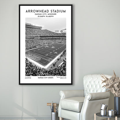Arrowhead Stadium Black And White, Kansas City, American Wall Art, Framed Canvas Prints Wall Art