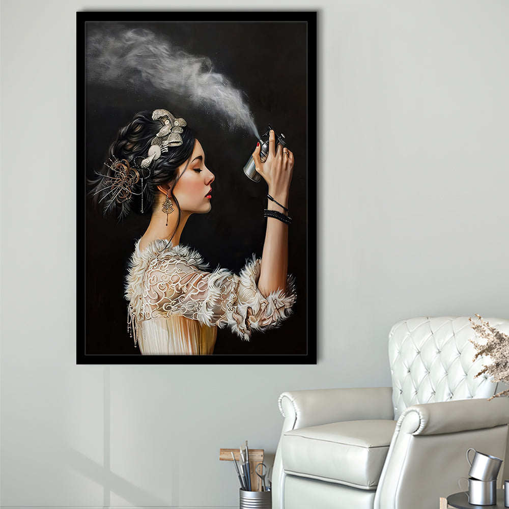 Stinky Bathroom Art Print Vintage Woman Funny Toilet Humor Amusing, Framed Art Print Wall Decor, Picture Framed