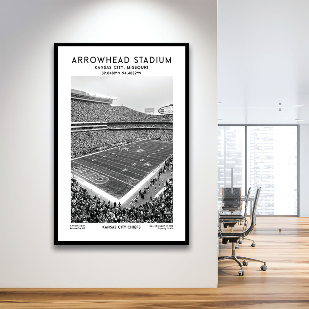 Arrowhead Stadium Black And White, Kansas City, American Wall Art, Framed Art Prints Wall Decor