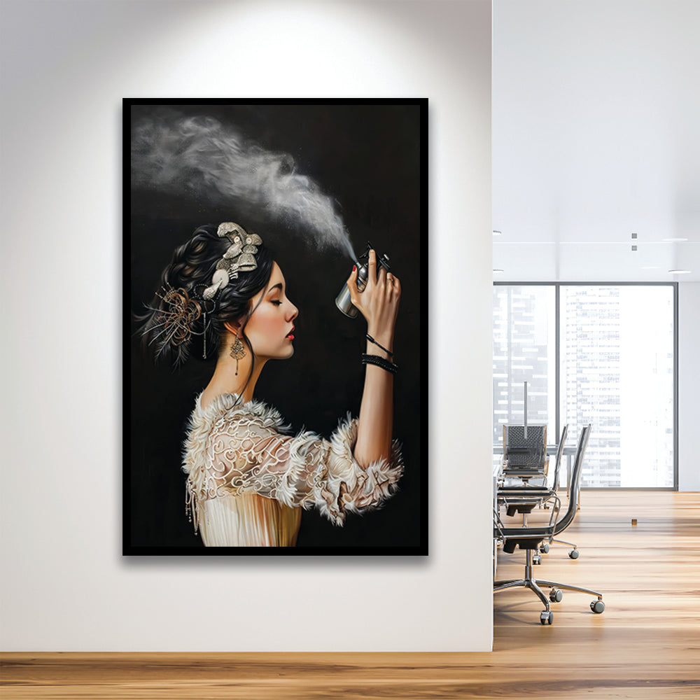 Stinky Bathroom Art Print Vintage Woman Funny Toilet Humor Amusing, Framed Art Print Wall Decor, Picture Framed