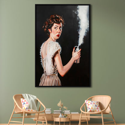 Stinky Bathroom Art Print Vintage Lady Funny Bathroom Decor , Framed Canvas Print Wall Art, Floating Frame