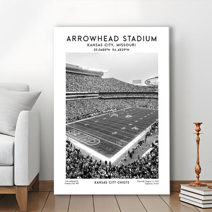 Arrowhead Stadium Black And White, Kansas City, American Wall Art, Canvas Prints Wall Art, Man Cave Decor