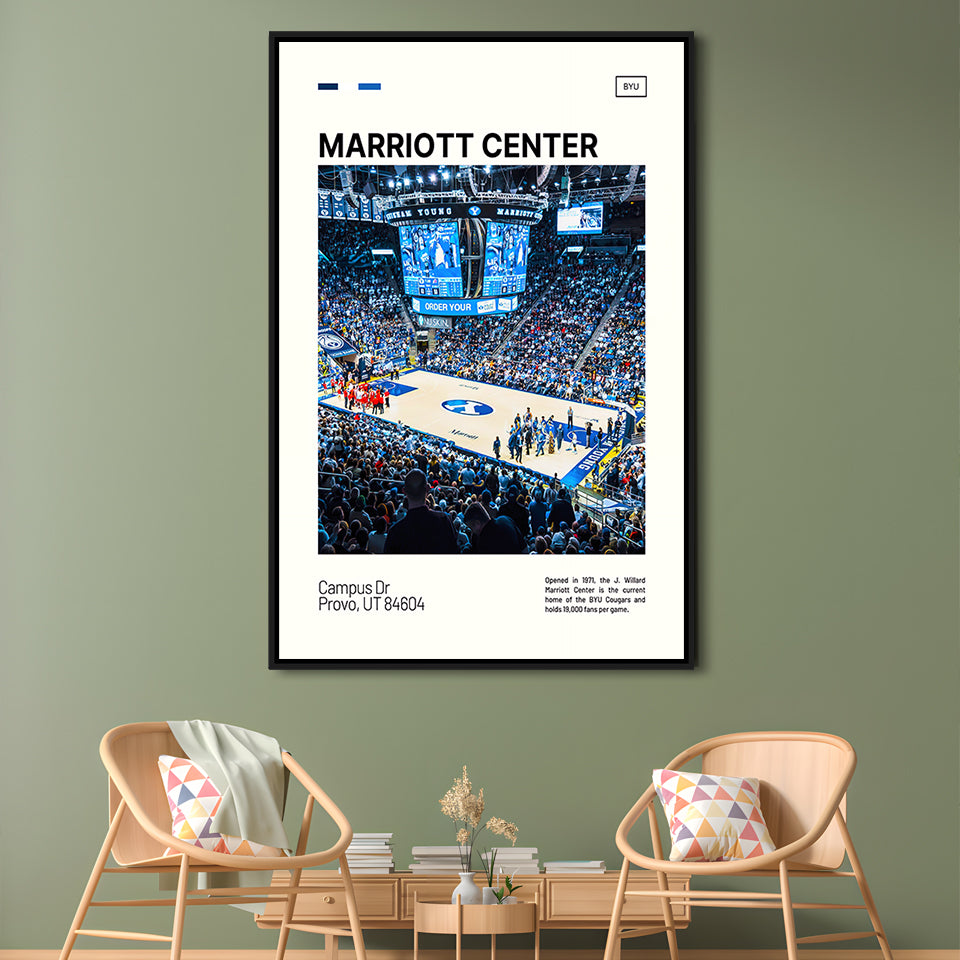 Marriott Center Print, BYU Cougars Stadium Canvas Art, Man Cave Gift, Floating Framed Canvas Print Wall Art