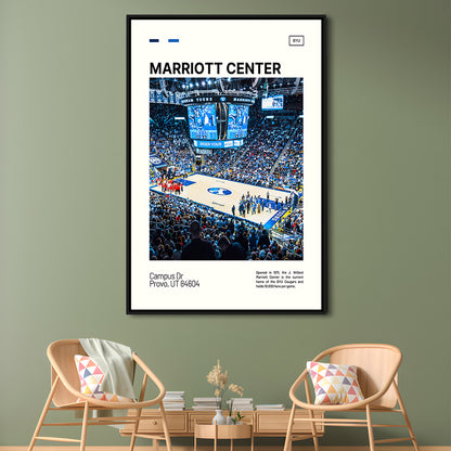Marriott Center Print, BYU Cougars Stadium Canvas Art, Man Cave Gift, Floating Framed Canvas Print Wall Art