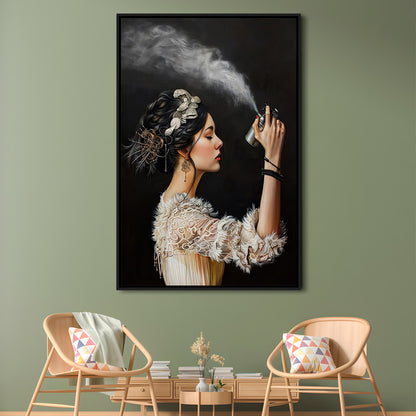 Stinky Bathroom Art Print Vintage Woman Funny Toilet Humor Amusing, Framed Canvas Print Wall Art, Floating Frame