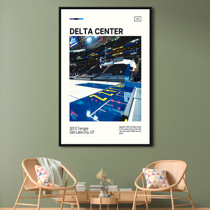 Delta Center Print, Utah Jazz Stadium Canvas Art, Man Cave Gift, Floating Framed Canvas Print Wall Art