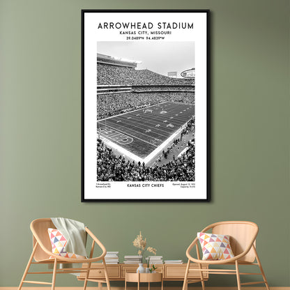 Arrowhead Stadium Black And White, Kansas City, American Wall Art, Framed Canvas Prints Wall Art