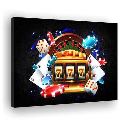 777 Casino Art Print,Poker Art, Canvas Print Wall Art, Wall Decor, Neon Effect Art