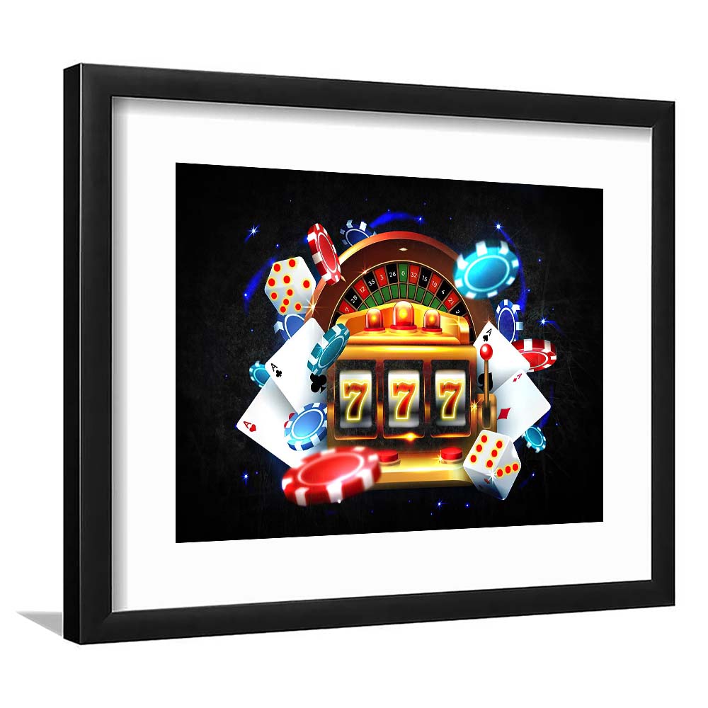 777 Casino Art Print,Poker Art, Framed Art Print Wall Decor, White Border, Framed Picture