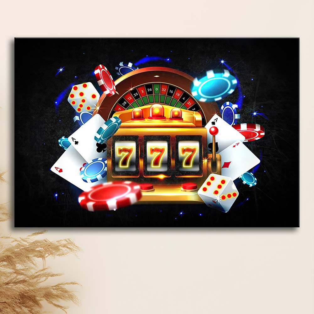 777 Casino Art Print,Poker Art, Canvas Print Wall Art, Wall Decor, Neon Effect Art