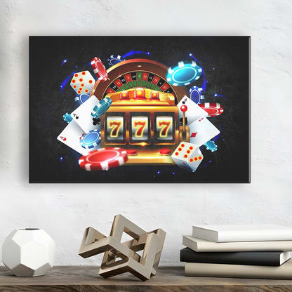 777 Casino Art Print,Poker Art, Canvas Print Wall Art, Wall Decor, Neon Effect Art