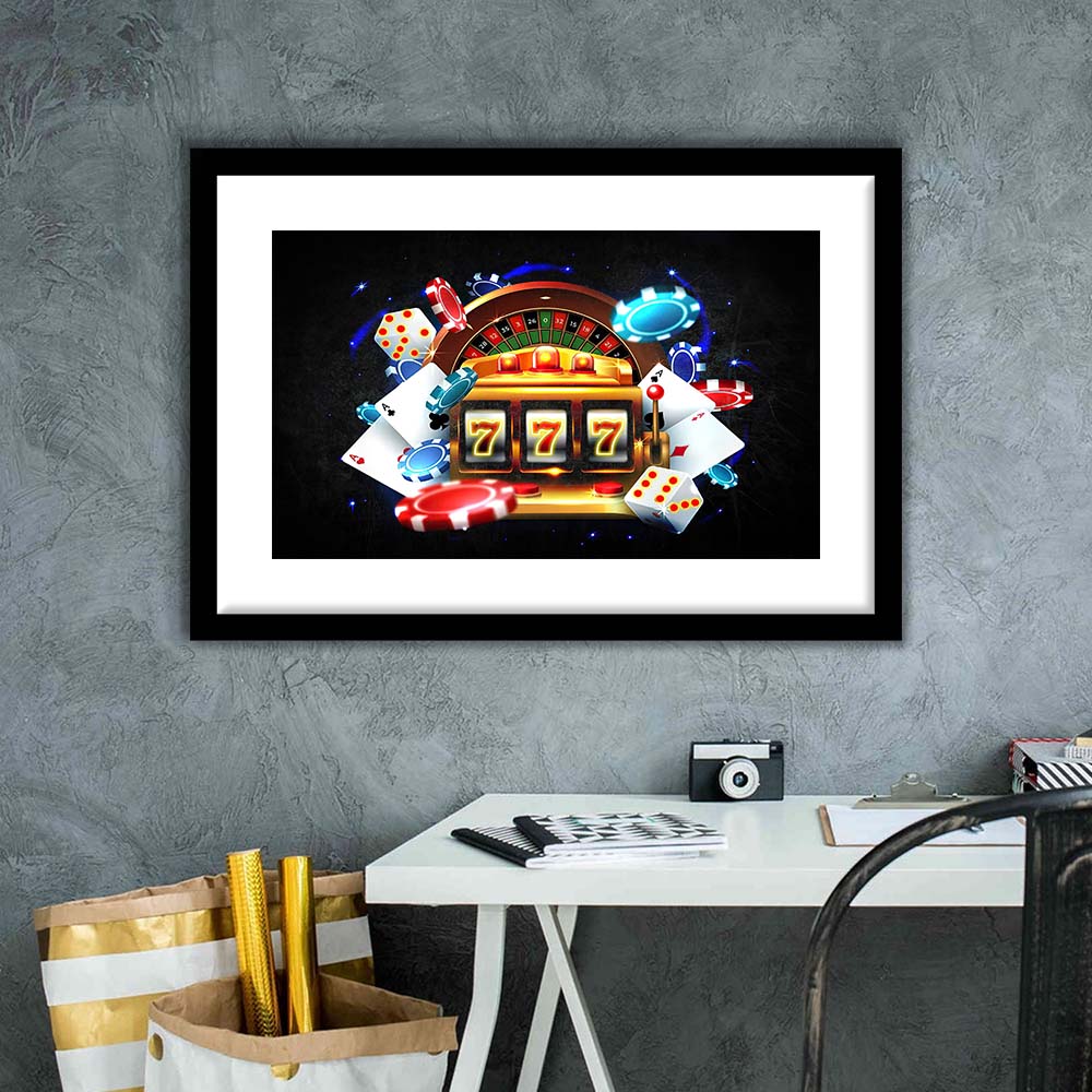 777 Casino Art Print,Poker Art, Framed Art Print Wall Decor, White Border, Framed Picture