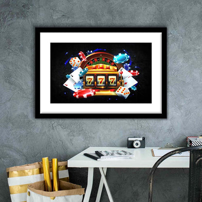 777 Casino Art Print,Poker Art, Framed Art Print Wall Decor, White Border, Framed Picture