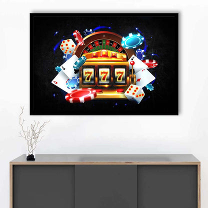 777 Casino Art Print,Poker Art, Framed Art Print Wall Decor, Neon Art Print, Picture Framed