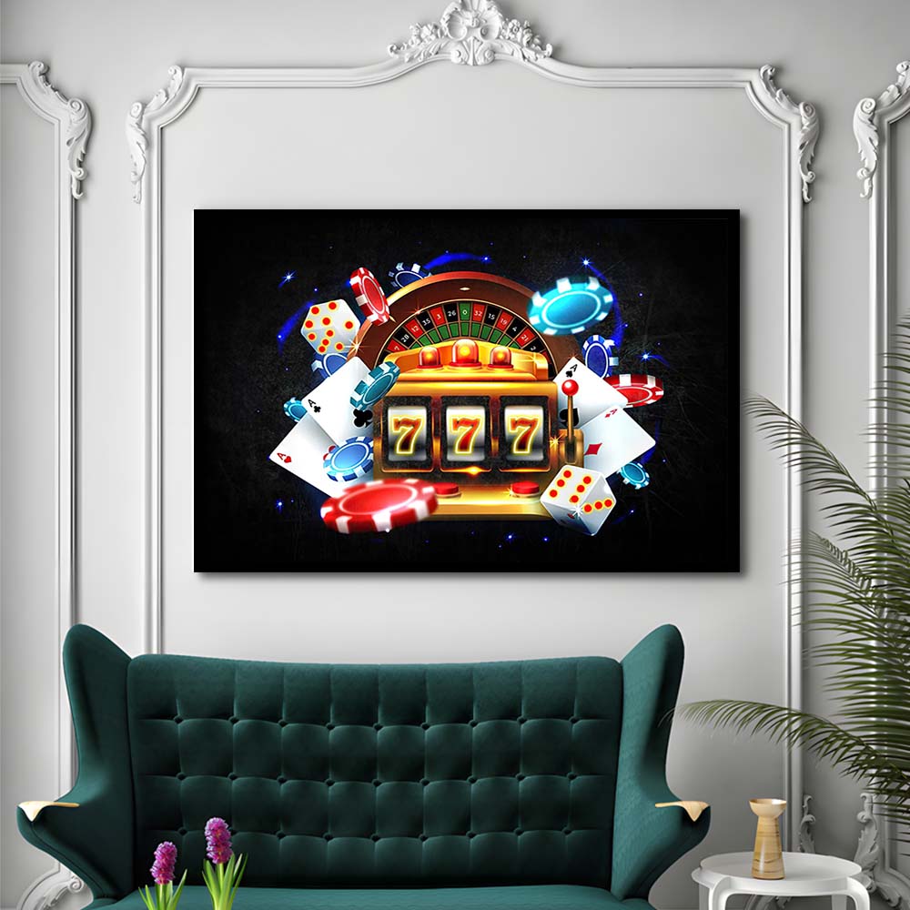 777 Casino Art Print,Poker Art, Framed Art Print Wall Decor, Neon Art Print, Picture Framed