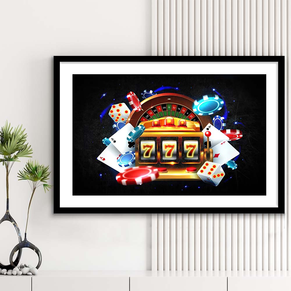 777 Casino Art Print,Poker Art, Framed Art Print Wall Decor, White Border, Framed Picture