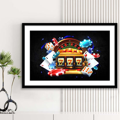 777 Casino Art Print,Poker Art, Framed Art Print Wall Decor, White Border, Framed Picture