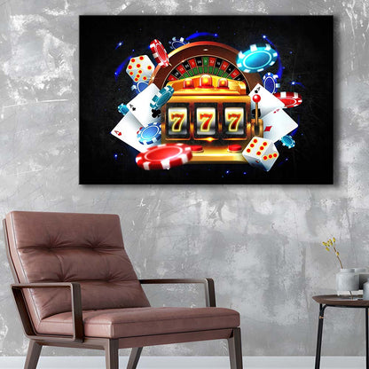 777 Casino Art Print,Poker Art, Canvas Print Wall Art, Wall Decor, Neon Effect Art