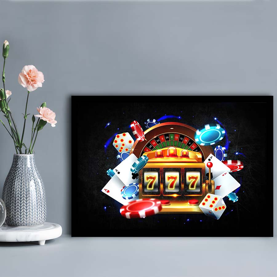777 Casino Art Print,Poker Art, Framed Art Print Wall Decor, Neon Art Print, Picture Framed