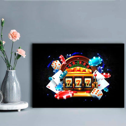777 Casino Art Print,Poker Art, Framed Art Print Wall Decor, Neon Art Print, Picture Framed