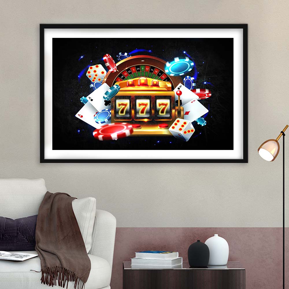 777 Casino Art Print,Poker Art, Framed Art Print Wall Decor, White Border, Framed Picture