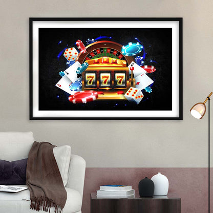 777 Casino Art Print,Poker Art, Framed Art Print Wall Decor, White Border, Framed Picture