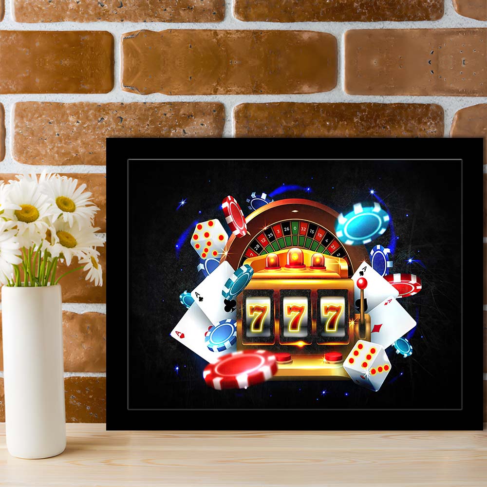 777 Casino Art Print,Poker Art, Framed Art Print Wall Decor, Neon Art Print, Picture Framed