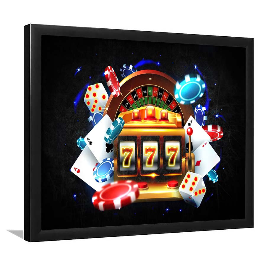 777 Casino Art Print,Poker Art, Framed Art Print Wall Decor, Neon Art Print, Picture Framed