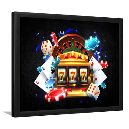 777 Casino Art Print,Poker Art, Framed Art Print Wall Decor, Neon Art Print, Picture Framed