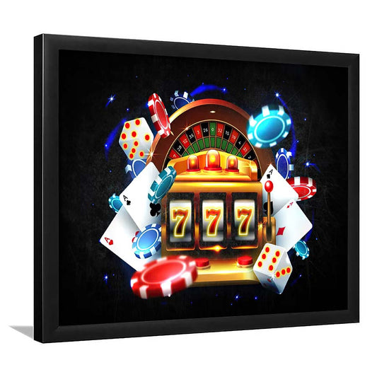 777 Casino Art Print,Poker Art, Framed Art Print Wall Decor, Neon Art Print, Picture Framed