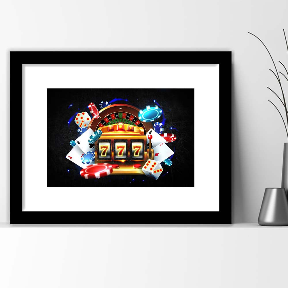 777 Casino Art Print,Poker Art, Framed Art Print Wall Decor, White Border, Framed Picture