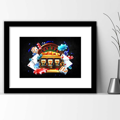 777 Casino Art Print,Poker Art, Framed Art Print Wall Decor, White Border, Framed Picture