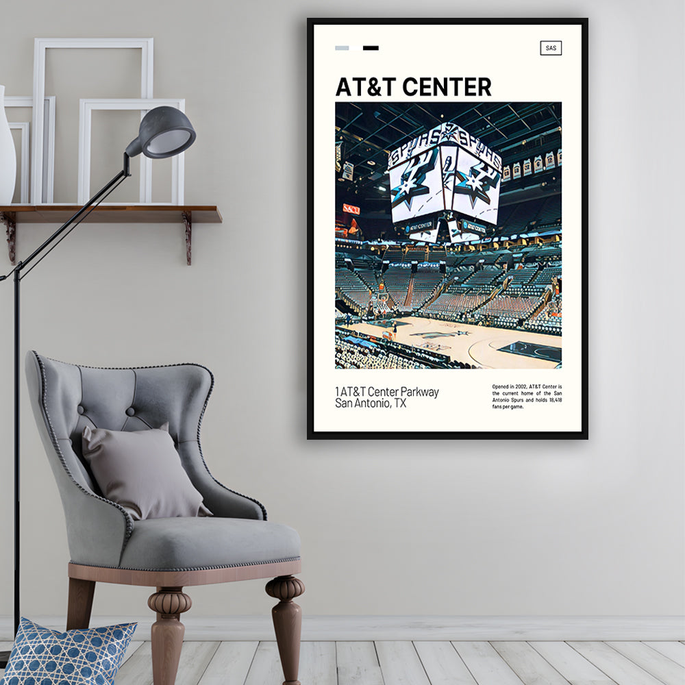 AT&T Center Print, San Antonio Spurs Stadium Canvas Art, Man Cave Gift, Floating Framed Canvas Print Wall Art