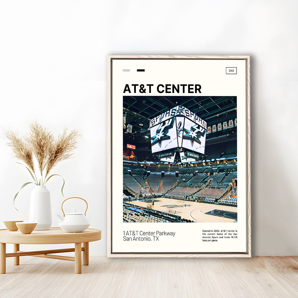 AT&T Center Print, San Antonio Spurs Stadium Canvas Art, Man Cave Gift, Floating Framed Canvas Print Wall Art