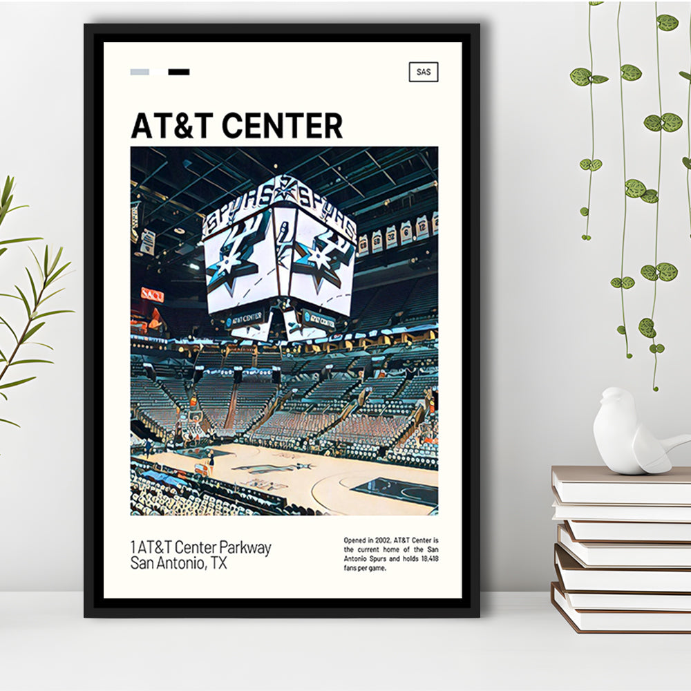 AT&T Center Print, San Antonio Spurs Stadium Canvas Art, Man Cave Gift, Floating Framed Canvas Print Wall Art